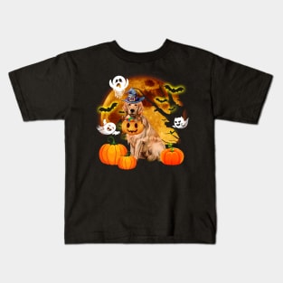 Golden Retriever Witch Pumpkin Ghost Halloween Costume Kids T-Shirt